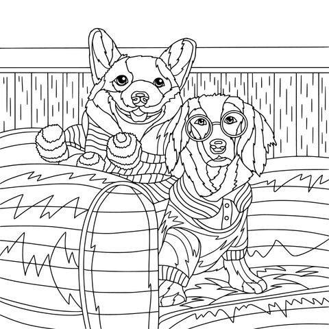 Coloring Page of Two Adorable Dogs