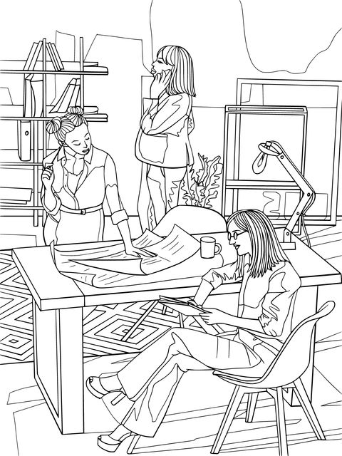 Office Scene Coloring Page