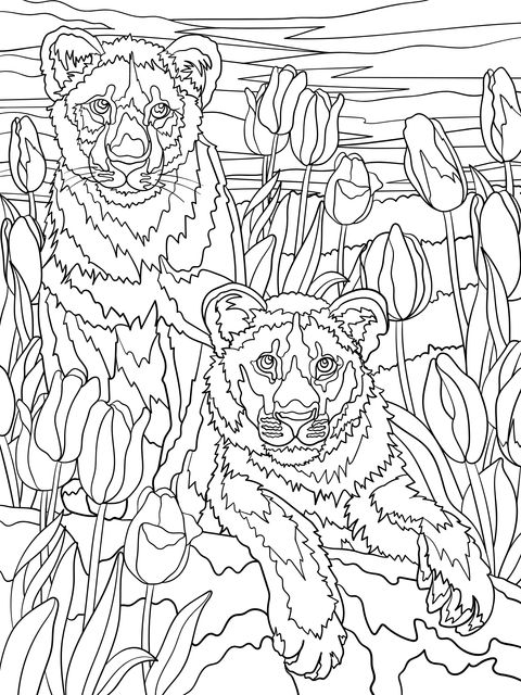 Two Lions in the Flower - bed