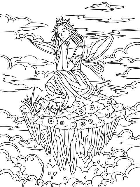 Dreamy Fairy in the Sky Coloring Page