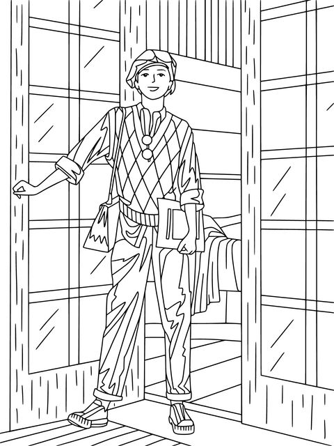 Fashionable Character Going - Out Scene Coloring Page