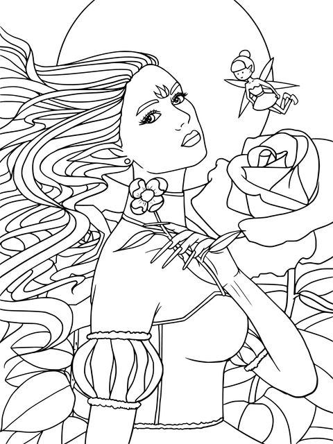 Fantasy Fairy and Flower - Holding Elf Girl Coloring Page