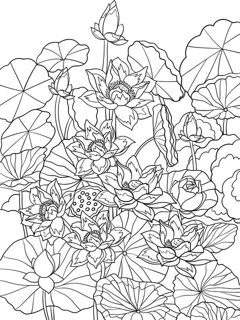 Lotus Flowers and Leaves