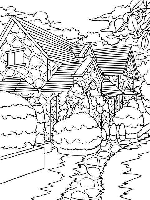 Charming Stone Cottage Coloring Page