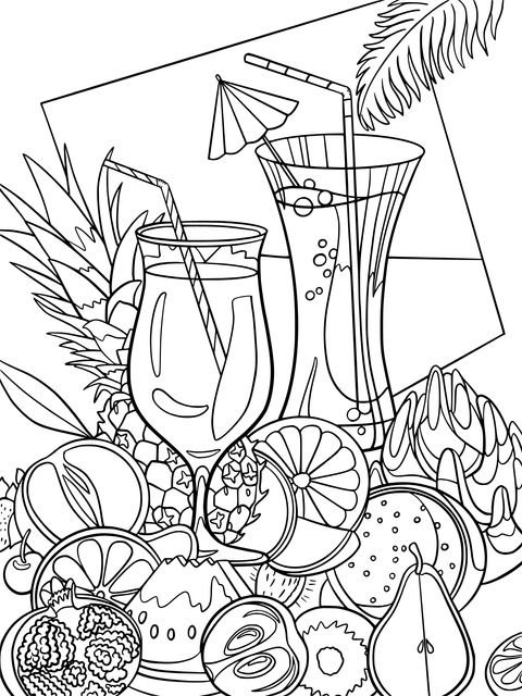 Colorful Fruits and Juices Coloring Page