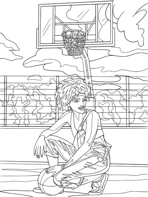 Vibrant Girl on the Basketball Court Coloring Page