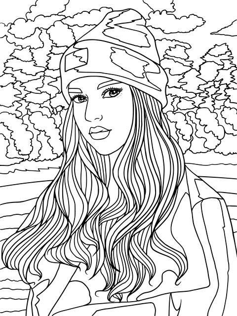 Autumn - themed Fashion Girl Illustration Coloring Page