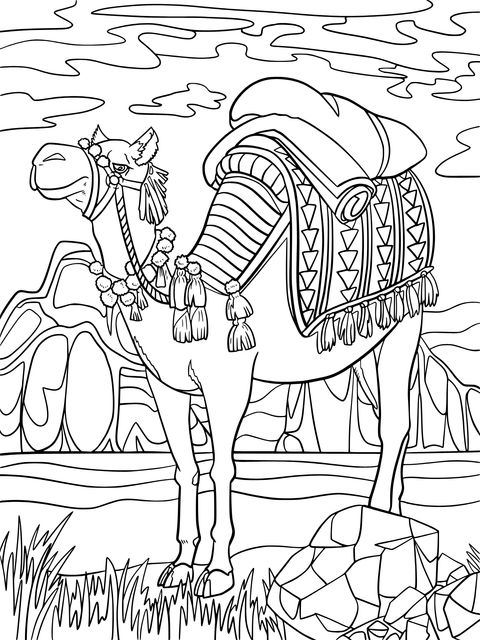 Camel Coloring Page: A Beautifully - Adorned Ship of the Desert