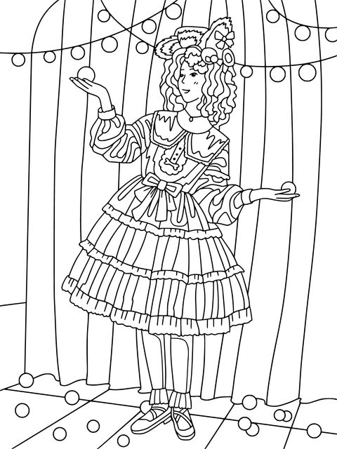 Colorful Circus Girl Coloring Page