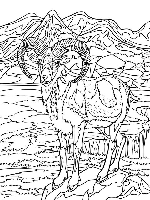 Mountain Wild Sheep Coloring Page: Appreciate the Beauty of Nature and Animals