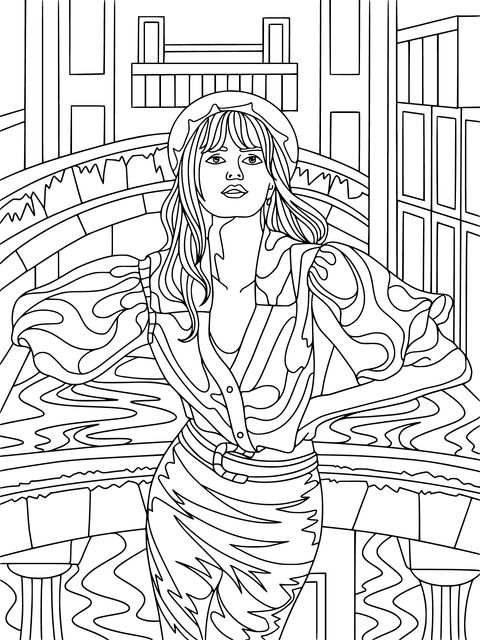 Fashionable Woman Illustration Coloring Page