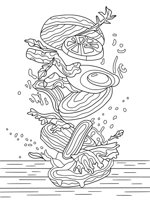 Creative Food Illustration Coloring Page