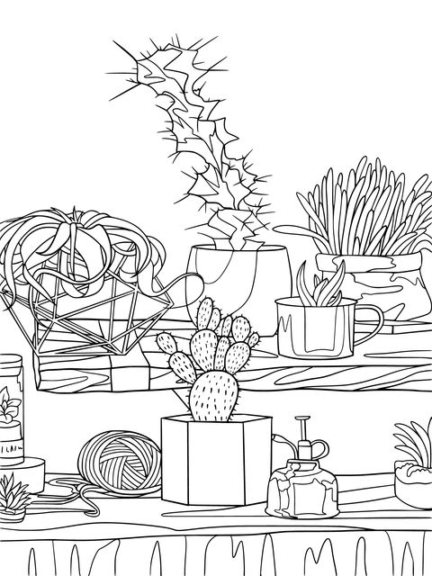 Succulent and Cactus Plant Coloring Page