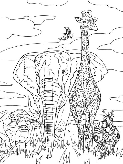 African Savanna Animals Coloring Page