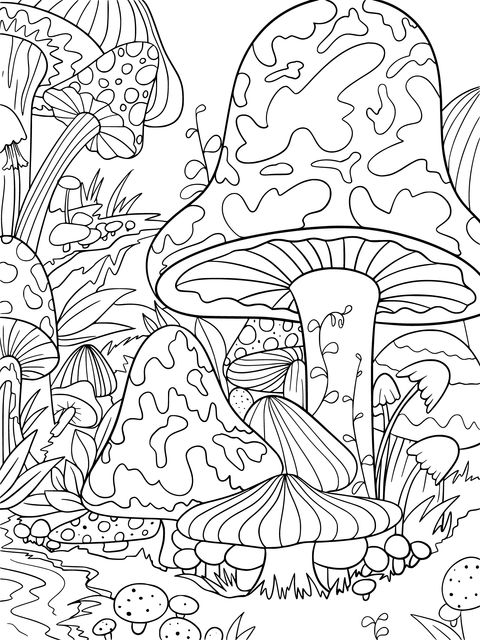 Fantasy Mushroom Forest Coloring Page