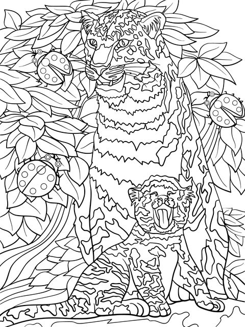 Mother Leopard and Cub Coloring Page