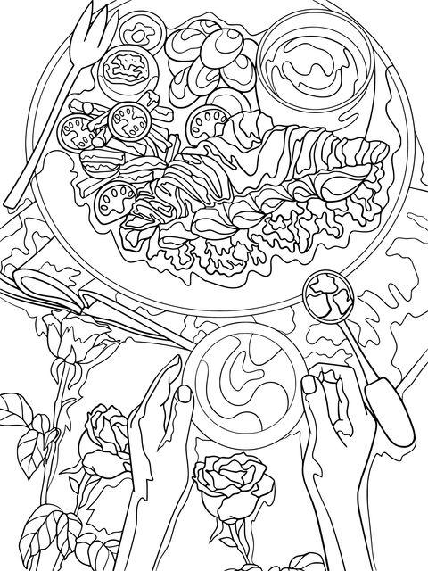 Coloring Page of Delightful Food: Enjoy the Visual Feast of a Homemade Salad