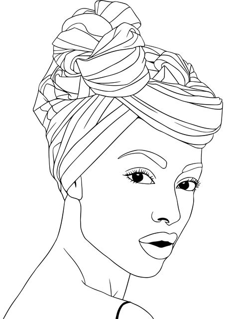 Coloring Page of a Woman with a Colorful Headwrap