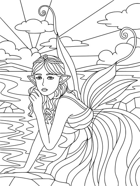 Seaside Fairy Coloring Page: A Dreamy Character Awaits Your Colors