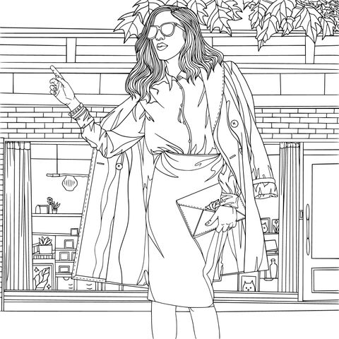 Fashionable Lady Illustration Coloring Page