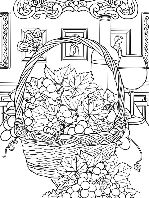 Grape and Wine Coloring Page