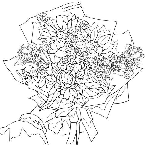 Coloring Page of a Hand - Held Bouquet