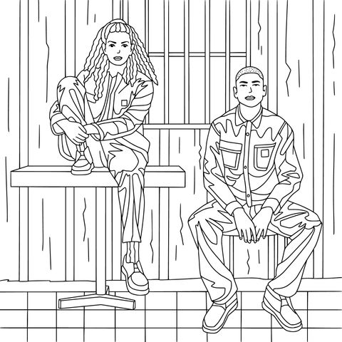 Coloring Page: Indoor Scene with a Man and a Woman