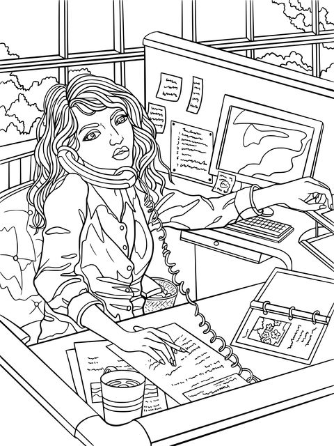 Coloring Page of a Working Professional Woman