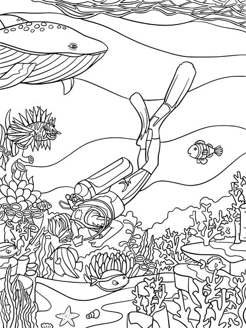 Underwater Diver Coloring Page