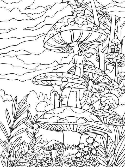 Fantasy Mushroom Forest Coloring Page