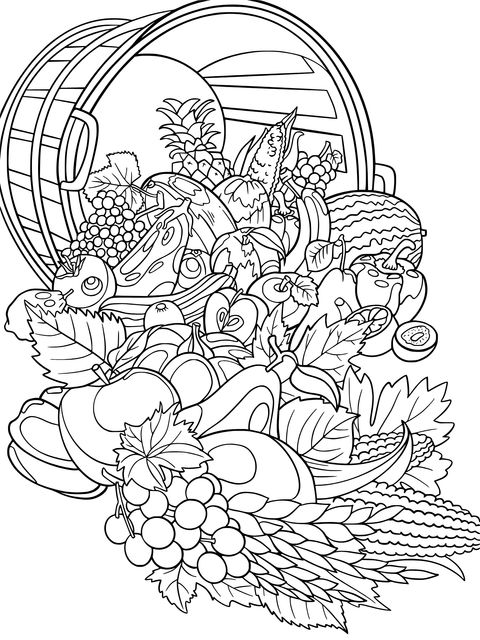 Harvest - Fruits and Grains Coloring Page