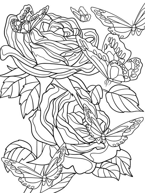 Rose and Butterfly Coloring Page