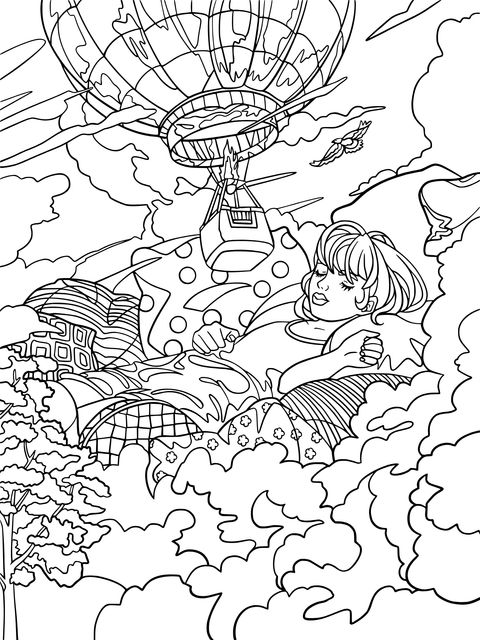 Dreamy Hot - Air Balloon Coloring Page: A Girl's Cloud - Dream