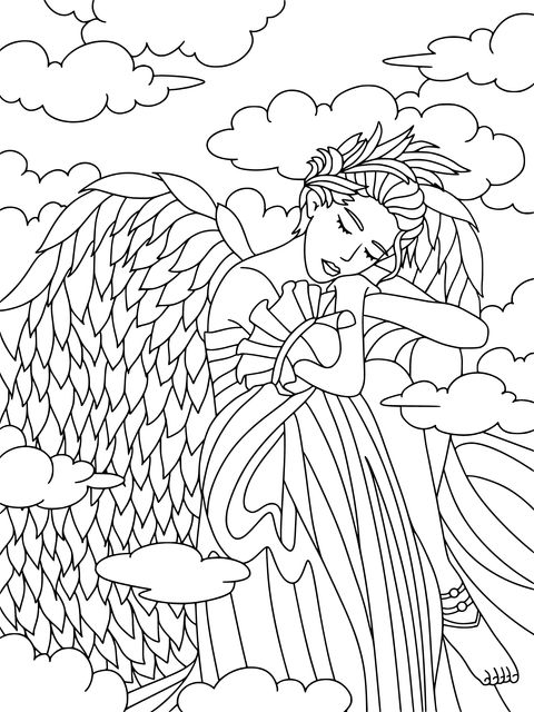 Dreamy Angel Coloring Page Illustration