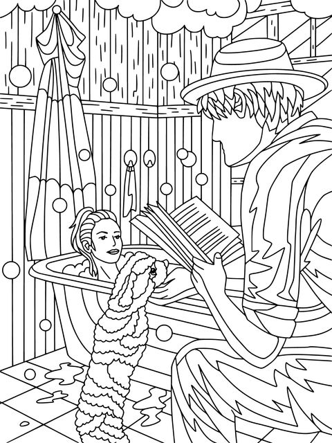 Cozy Scene in Bathtub Coloring Page