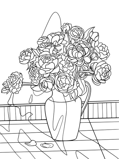 Vase with Flower Arrangement Coloring Page