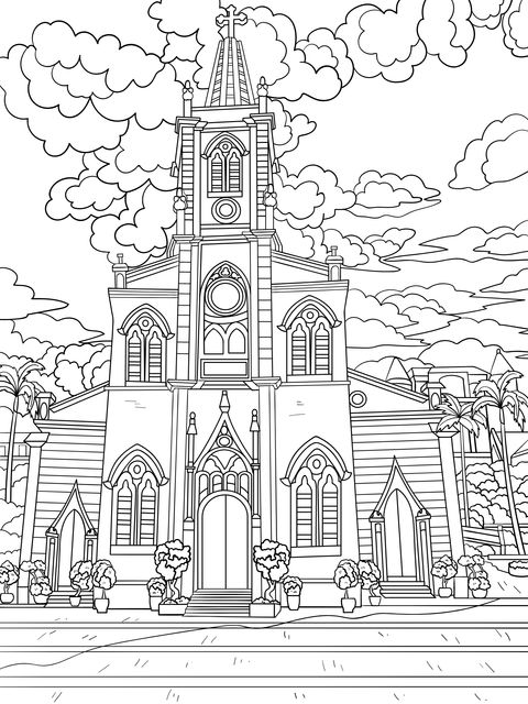 Beautiful Church - themed Coloring Page