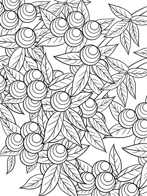 Colorful Berries and Green Leaves Coloring Page