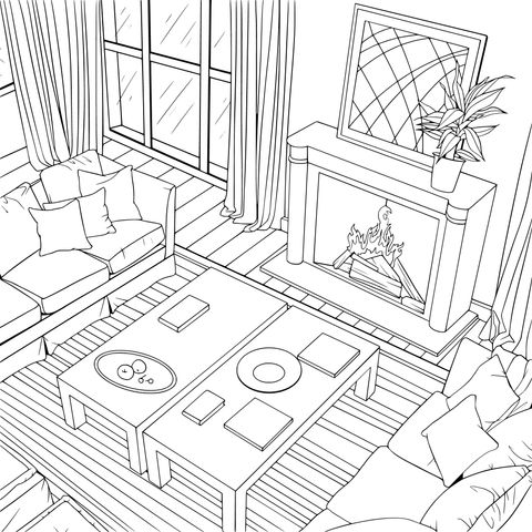 Cozy Living Room Scene Coloring Page