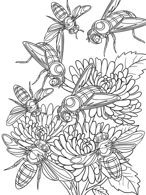 Bee and Flower Coloring Page