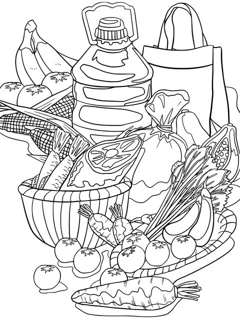 Colorful Fresh Produce Coloring Page