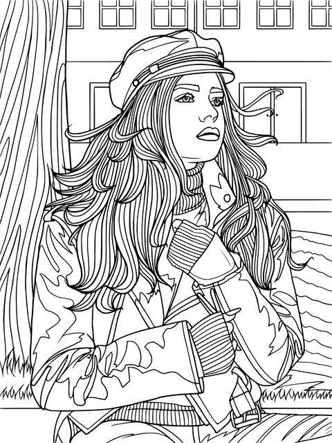 Fashionable Girl Outdoor Coloring Page