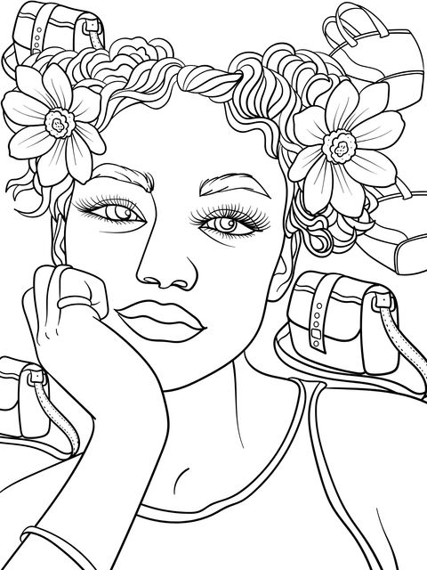 Fashionable Girl Illustration Coloring Page