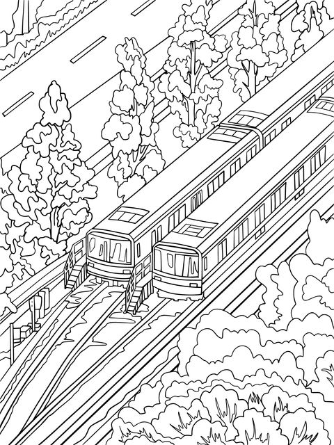 Página para colorear de un tren en otoño