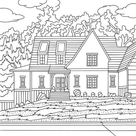 Beautiful House Coloring Page: Add Color to a Cozy Home