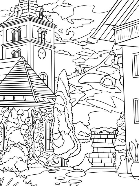 Beautiful Townscape Coloring Page