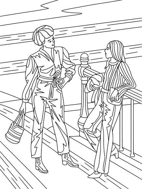 Coloring Page of Two Ladies Having a Conversation