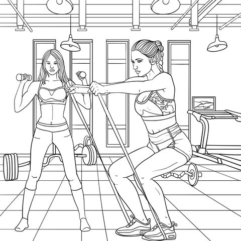 Gym Workout Scene Coloring Page