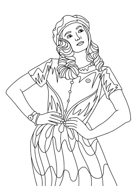 Vintage - style Lady Coloring Page