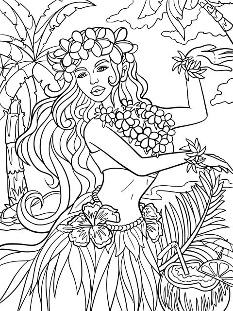 Hula Dancer Coloring Page: Enjoy the Fun of Hawaiian - themed Coloring